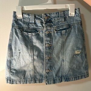 We The Free Light Blue Denim Mini Skirt